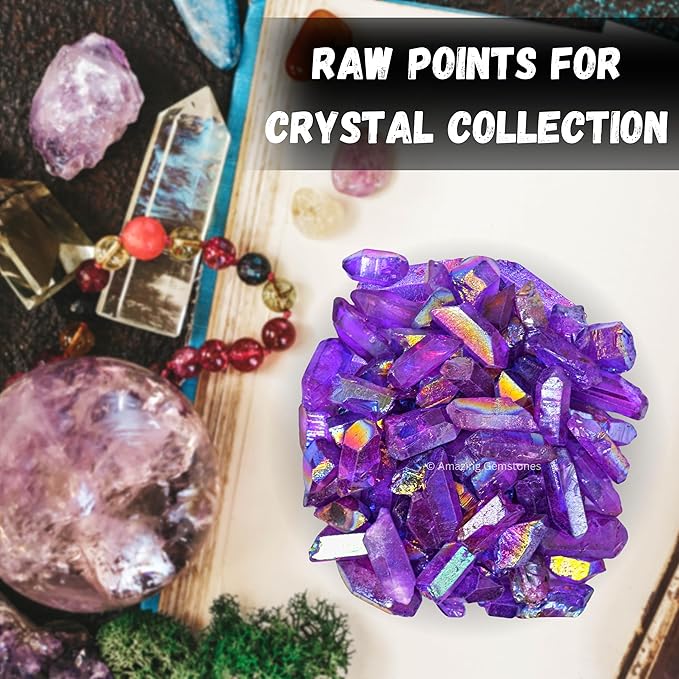 Amazing Gemstone 2 Pieces Amethyst Aura Quartz Raw Pencil Points Crystals and Healing Stones, Natural Rocks for Meditation and DIY Raw Point Stones and Crystals