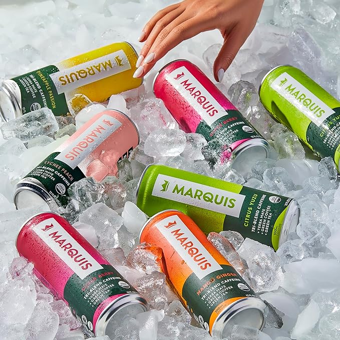 Marquis - Natural Energy Drink - Citrus Yuzu - Sugar Free - 0 Calories - 100mg of Organic Plant Based Caffeine - Yerba Mate - Green Tea - Vitamin C & B Vitamins - Vegan - 12 oz Cans - 12 Pack