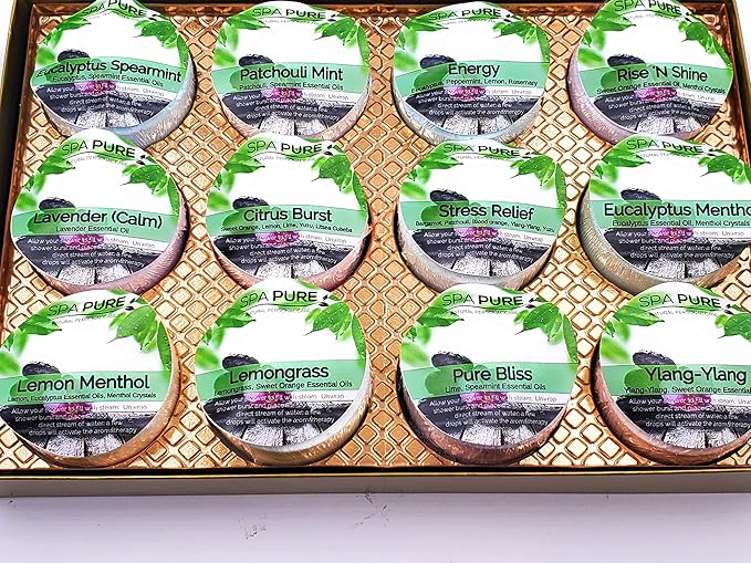 Spa Pure Shower Bombs: New SCENTS Rejuvenating Steamers Aromatherapy Tablets, Bomb, Vaporizing Steamer Soothers Bath Melt for Women, Men, Natural Organic Large Cosmetic Fizzies (12 Count) Pack of 1