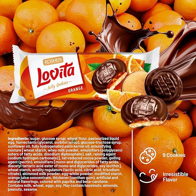 Roshen “Lovita” Jelly Cookies, Biscuits with Orange Flavored Jelly Filling 4.76 oz/135grams, Pack of 2