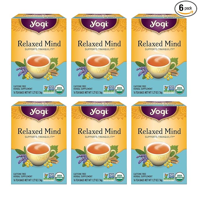 Yogi Tea - Relaxed Mind (6 Pack) - Supports Tranquility - Calming Tea with Gotu Kola and Lavender - Caffeine Free - 96 Organic Herbal Tea Bags
