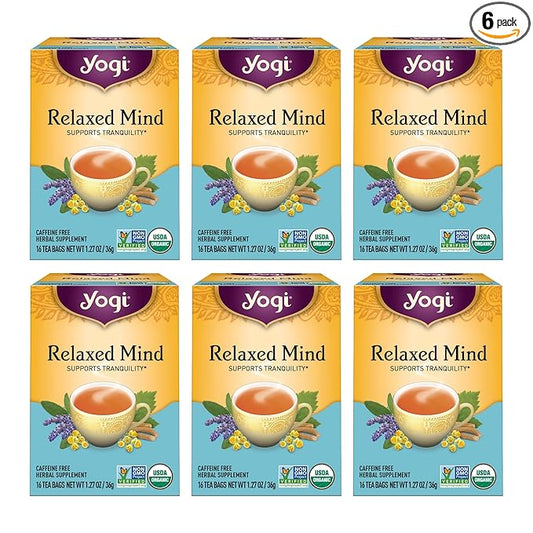 Yogi Tea - Relaxed Mind (6 Pack) - Supports Tranquility - Calming Tea with Gotu Kola and Lavender - Caffeine Free - 96 Organic Herbal Tea Bags