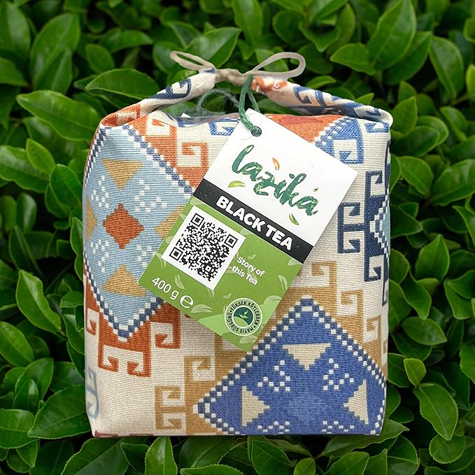 Lazika Black Loose Leaf Tea, 14.1 Oz, Breakfast Tea with Petite Fabric Gift Pack, Early Harvest, Handcrafted