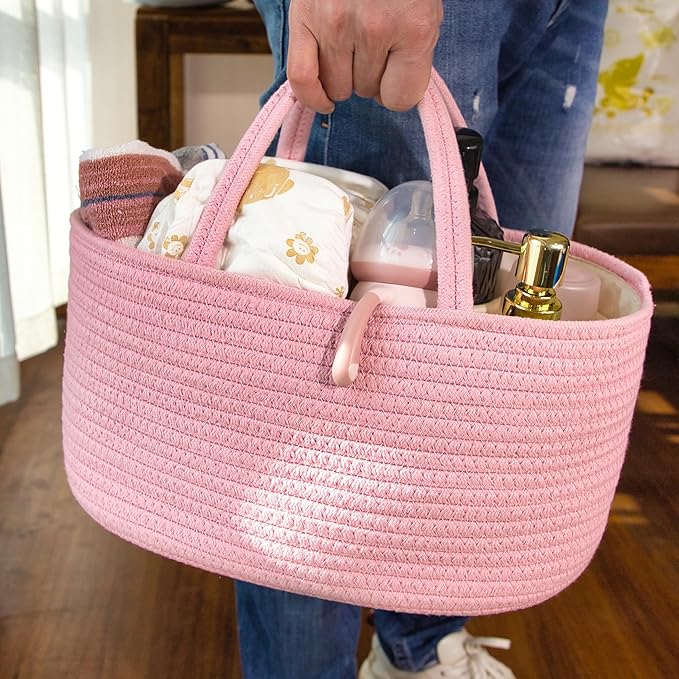 Baby Diaper Caddy Girl Boy Organizer Small Woven Baskets With Handle, Cotton Rope Tote For Shower Nursery, Decorative Small Storage Baskets For Shelves,Unique Gift Baby