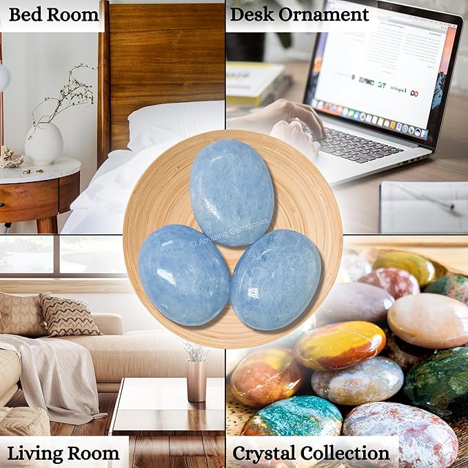 Amazing Gemstone Blue Calcite Celestite Crystals and Healing Stones - Large Palm Stone Crystals Piedra - Crystal for Good Luck, Positive Energy, Meditation - Unique Stocking Stuffers Gifts for Women