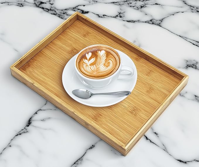 Bam & Boo (4-Pack) Natural Bamboo Rectangle Serving & Vanity Tray - for Kitchen, Bathroom, Countertop, Coffee Table (13" x 9" x 1.2")