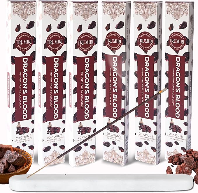 Dragons Blood Incense Sticks for Protection - Total 120 Insence-Sticks - 6 Packs of 20 Insense - Inciensos - Inscents - Natural Non Toxic Ingredients - Incents - Incence - Inscense - Insents