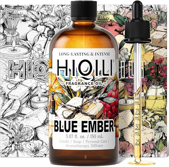 HIQILI Blue Ember Fragrance Oil for DIY Perfume, Body Wash & Candle Making, Long-Lasting Scents for Skin & Hair Care Products, Gifts - 5.07 Fl Oz