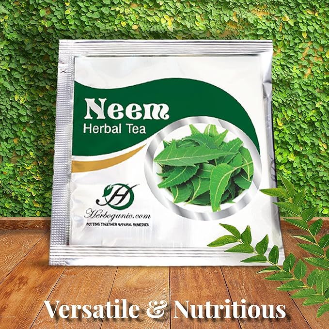 HERBOGANIC Neem Herbal Tea - Digestion Support and Immune Boost | Refreshing and Delicious Blend | Natural Ingredients | 20 Tea Bags