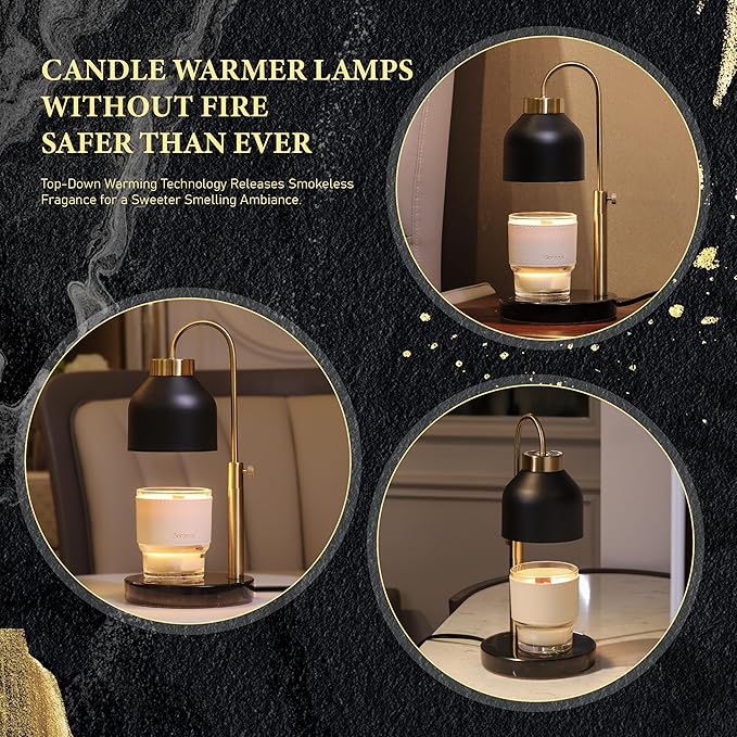 Candle Warmer Lamp, Mother's Day Gifts,with 2 Bulbs,Timer & Dimmer,Compatible with Large Yankee Candle Jars,3 Wick Candles,Height Adjustable Electric Top Melter,110-120v, (Black Marble)