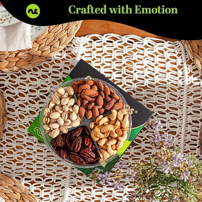 NUT CRAVINGS - Diwali Sweets Hamper Mid-Autumn Festival Mixed Nuts Gift Basket in Green Gold Box (4 Assortments) Food Arrangement, Healthy Snack Care Package, Food Assortments