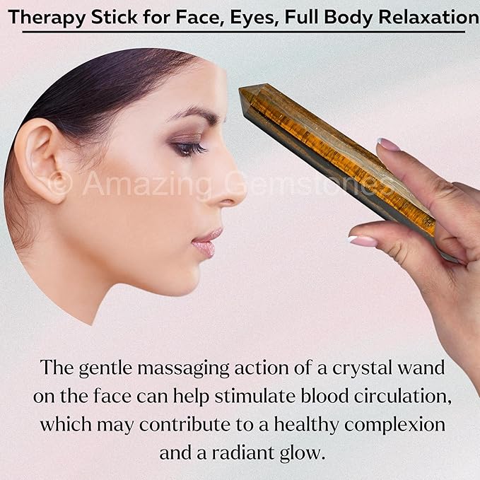 Amazing Gemstone Tiger Eye Crystal Wand Massage Stick - Pelvic Wand Gua Sha for Adults - Crystals and Healing Stones Massage Wands for Adults Gifts (Pointed)
