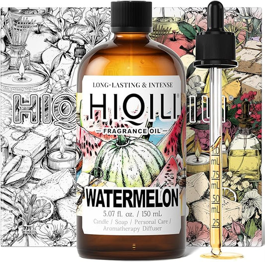 HIQILI Watermelon Fragrance Oil for Candle & Soap Making, DIY Fruity Perfume, Bath Bombs, Long-Lasting Diffuser Oil, Skin Care - 5.07 Fl Oz
