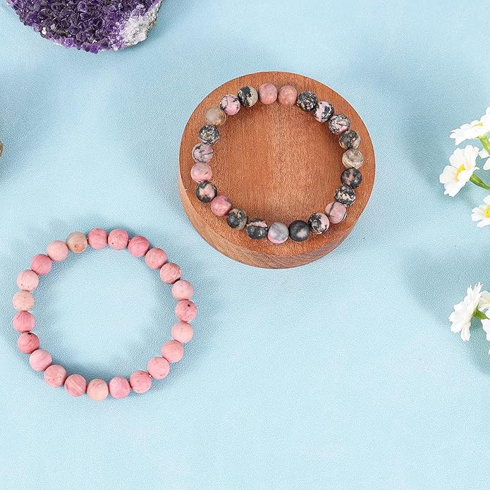 Bivei Natural Gemstone Semi Precious Healing Crystals Handmade Stretchy Round Beads Bracelet, Enhance Positive Energy