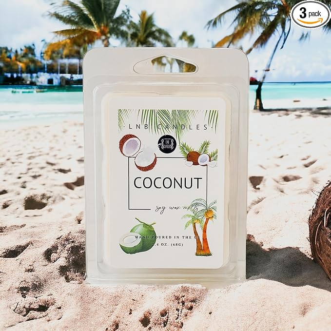 3 PACK Coconut Scent Made In USA Fragrance Wax Melts Tarts Luxury Premium Soy 3 2.4 ox Clean Ingredients Essential Oils Hand Poured Cubes Fruit Tropical