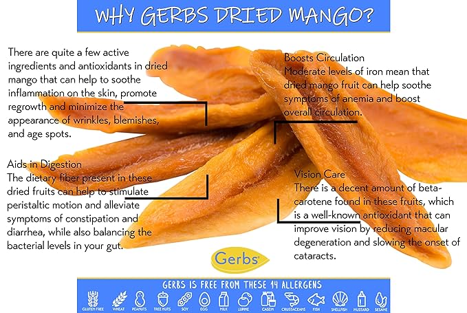Gerbs Sweetened Dried Mango Slices 4 lbs. | Unsulfured, No Additives, Resealable Bag | Naturally Chewy & Sweet | Top 14 Allergen-Free