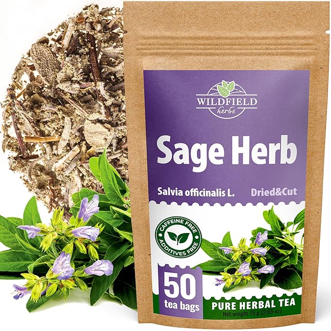 50 Bags Dried Sage Herb Herbs Tea (Salvia Officinalis) - 50 Count Tea Bags Salvia Sage