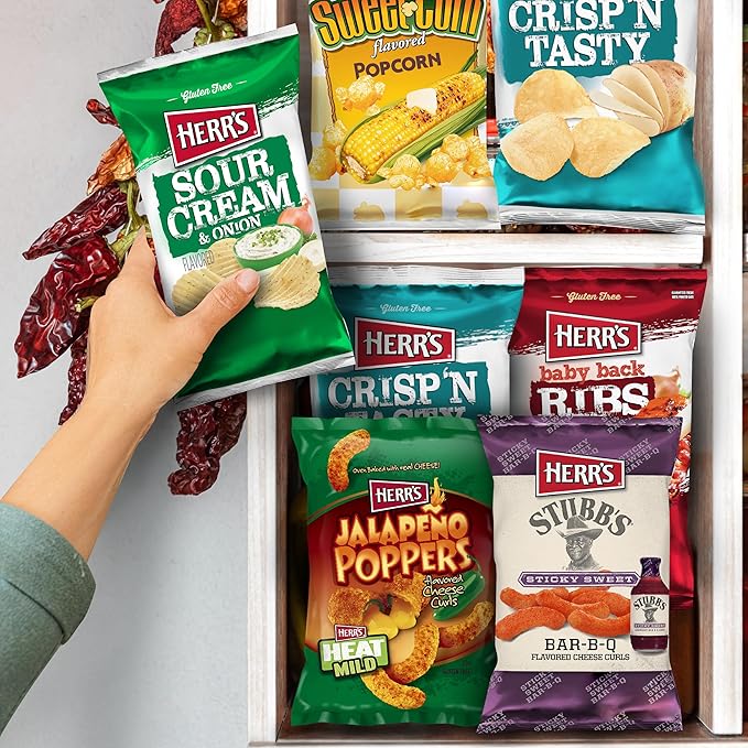 Herr's Variety Pack, Assorted Snacks, 0.625–1.5 Ounce (Pack of 24 Bags) – A Delicious Mix of Chips, Pretzels, and Cheese Snacks – Great for Family Snacking and Lunchboxes