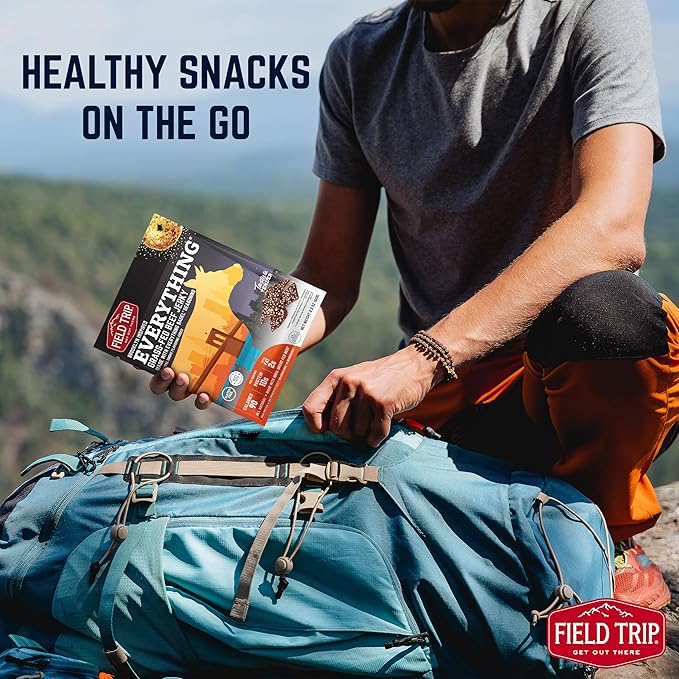 Field Trip Grass Fed Beef Jerky, Healthy Gluten Free Snacks, All Natural, Paleo-Friendly Beef Jerky, High Protein, Low Carb Snack with No Nitrates, 2.2oz Bag, 4 Pack, Everything Bagel