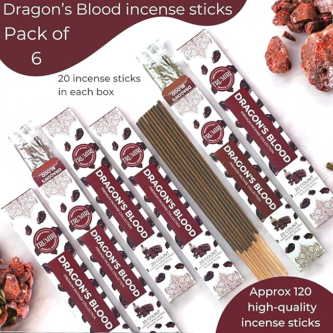 Dragons Blood Incense Sticks for Protection - Total 120 Insence-Sticks - 6 Packs of 20 Insense - Inciensos - Inscents - Natural Non Toxic Ingredients - Incents - Incence - Inscense - Insents