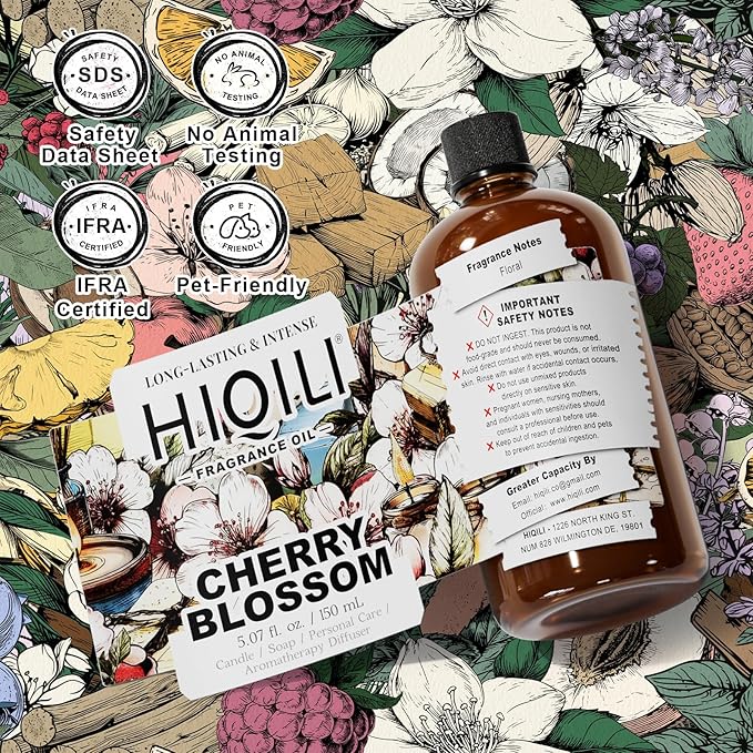 HIQILI Cherry Blossom Fragrance Oil, Floral Perfume Oil, Candle Scents for Candle Making, for Diffuser & Fresh Spray, Long-Lasting Scent - 5.07 Fl Oz