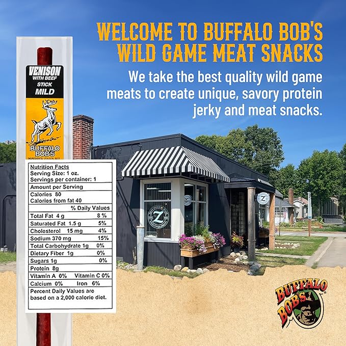Buffalo Bob's Wild Game Meat Snack Stick - Venison Mild Stick 10 Pack