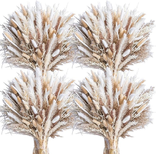 440PCS Natural Dried Pampas Grass Boho Home Decor Bouquet Phragmites Dried Flowers Bouquet for Wedding Floral Arrangements Home Decorations (440PCS)