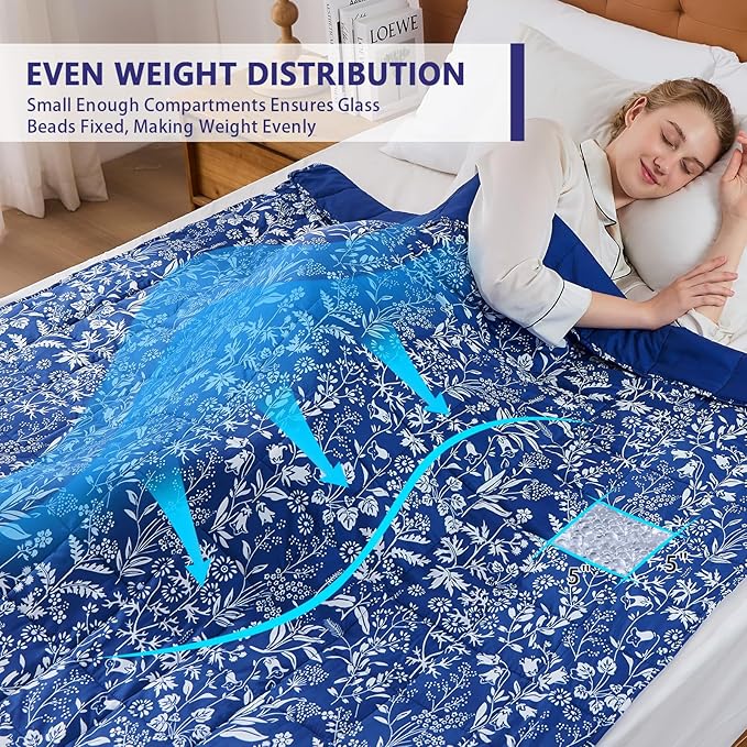 25 lbs weighted blanket Queen Size for Adults (60”x 80”, Indigo) Cooling Heavy Blanket for Sleeping Perfect for 240-260 lbs, Winter Thick Breathable Blanket with Premium Glass Bead, Machine Washable