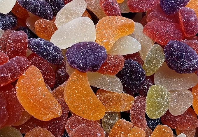 Assorted Jelly Fruit Shaped Candy - 1.5 lbs of Sugar Dusted Orange Raspberry Pear Pineapple Grape Chewy Candy