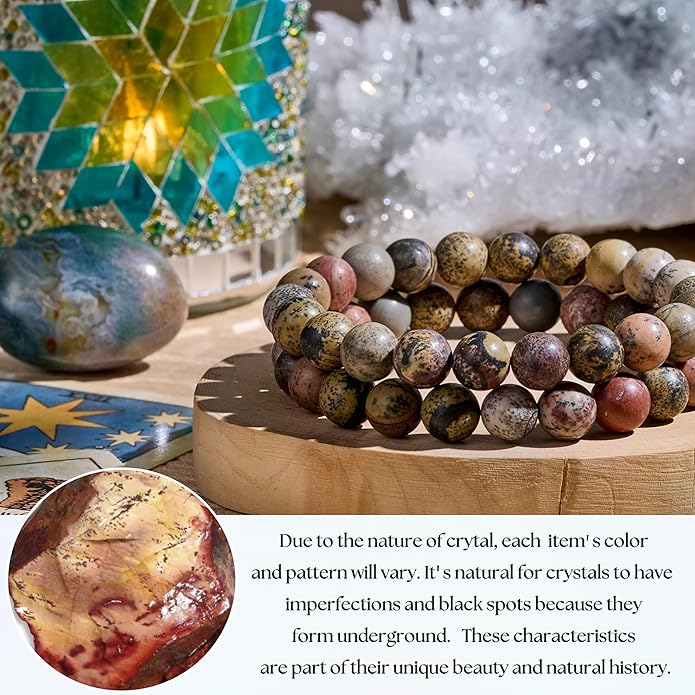 Bivei Natural Gemstone Semi Precious Healing Crystals Handmade Stretchy Round Beads Bracelet, Enhance Positive Energy