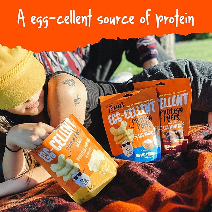 Todd's Better Snacks Egg-Cellent Protein Puffs, Variety Pack – 12g Protein, Gluten-Free, Paleo-Friendly, Baked, GLP-1 Compliant – Healthy Snack, Made with Egg Whites – 2.5 Oz (Pack of 4)