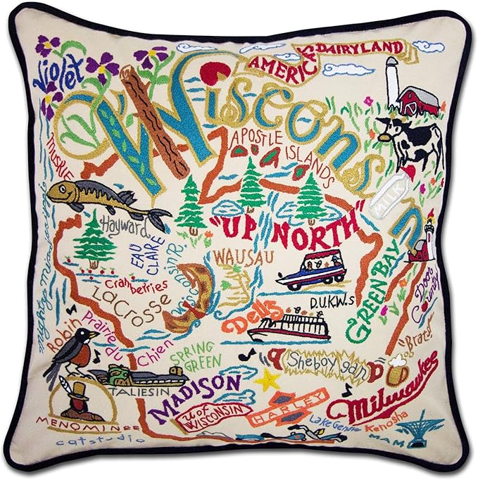 Catstudio Wisconsin Embroidered Decorative Throw Pillow