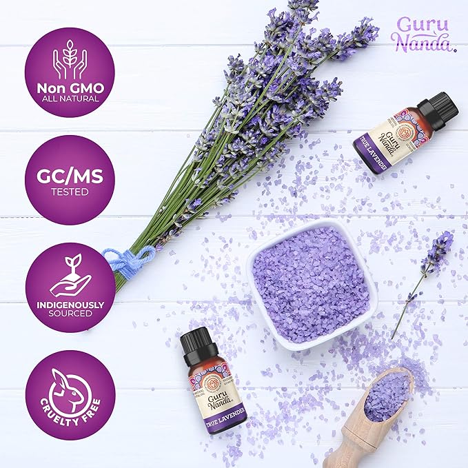 GuruNanda Lavender Essential Oil, 100% Pure, Natural & Undiluted Aromatherapy Oil for Diffusers, Massage & DIY Recipes, Aids Relaxation and Feeling of Calmness (0.5 FL Oz)