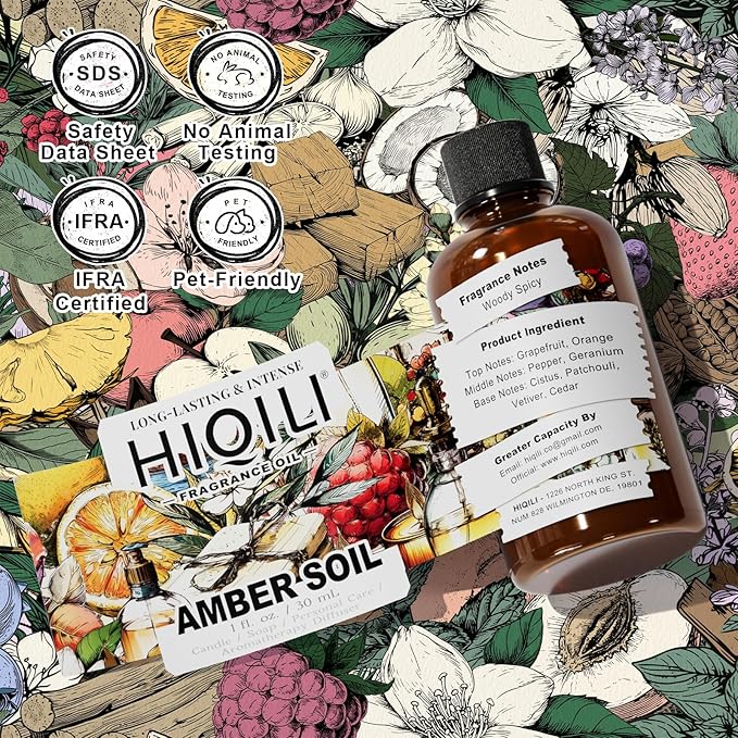 HIQILI Amber Soil Fragrance Oil for Diffuser, Inspired by H.er-mes T.erred' H, Perfume & Hair Perfume Mist Making - Citrus, Pepper & Woody Notes, Long-Lasting Scent - 1 Fl Oz