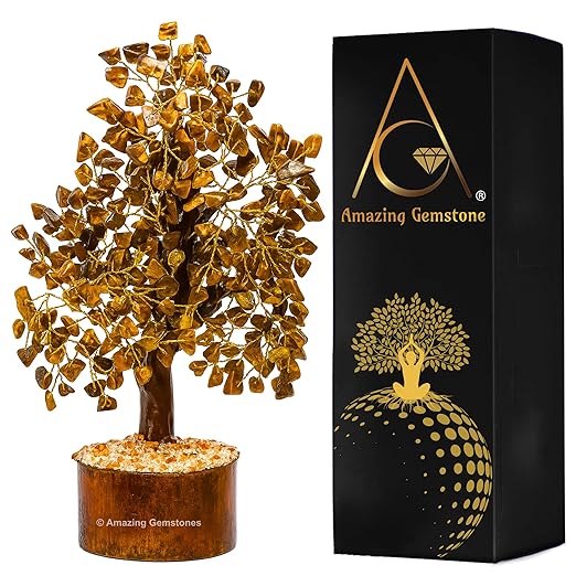 Amazing Gemstone Crystals and Healing Stones Birthday Gifts for Women - Tiger Eye Crystal Tree of Life Home Decor Stocking Stuffers, Bookshelf, Room, Meditation Gift for Dad, Unique Birthday Gifts