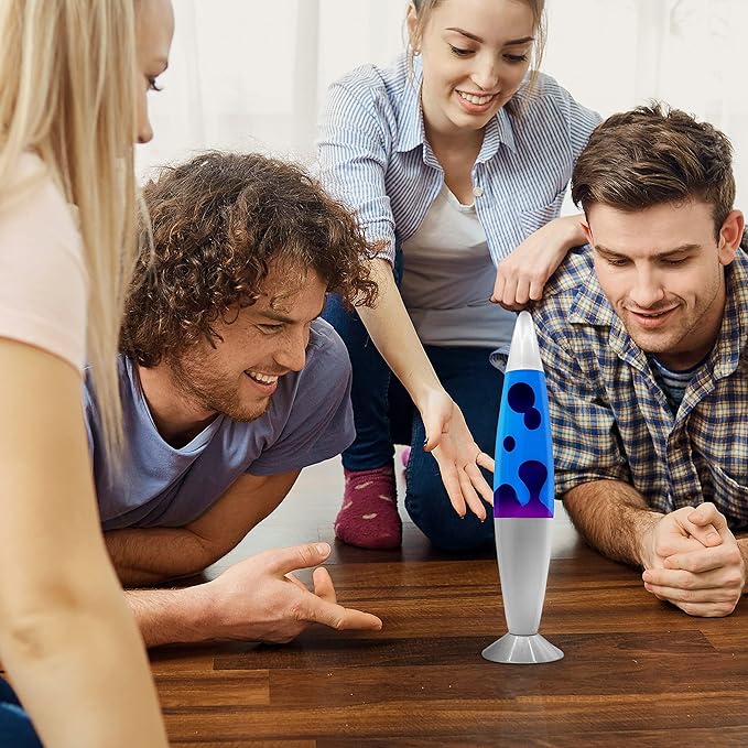 JAMBO 16" Beautiful Liquid Lamp- Blue with Purple Wax, Relaxing Magma Light, Night Light Nightlight, Home Decor Living Room Office Bedroom Lamp for Adults Teens Kids