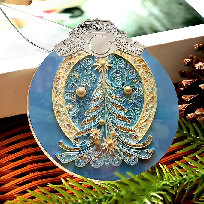 2025 Christmas Ornament, Stained Glass Effections, Christmas Tree 4 Inch Acrylic Ornament Art, White Elephant Gifts Car Interiors Decors, Christmas Decor (Quilling Tree 3)