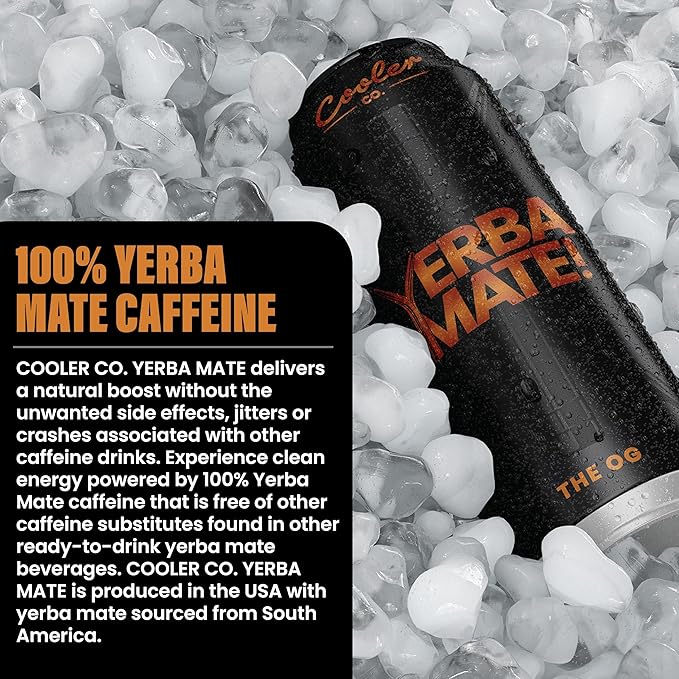 COOLER CO. | YERBA MATE | 12 Pack | 100% Organic Yerba Mate Caffeine | 150 mg Caffeine | 3 Organic Ingredients | Natural Ingredients | No Artificial Colors or Stimulants | The OG Flavor