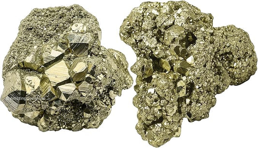 Amazing Gemstone 2 Pieces Pyrite Raw Crystals and Healing Stones, Natural Rocks for Tumbling and DIY Raw Stones and Crystals