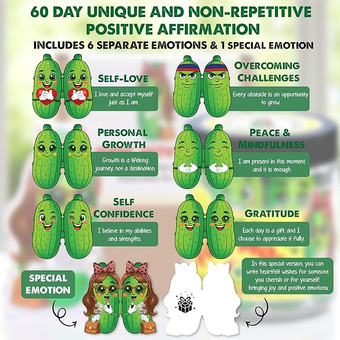 Motivational Pickle Jar for Mom – 60 Affirmations & Positive Quotes | Funny Gift Idea for Mothers, Adults, College Girls | Self Care, Positive Cards, Just Because Gift, Cute Desk Decor