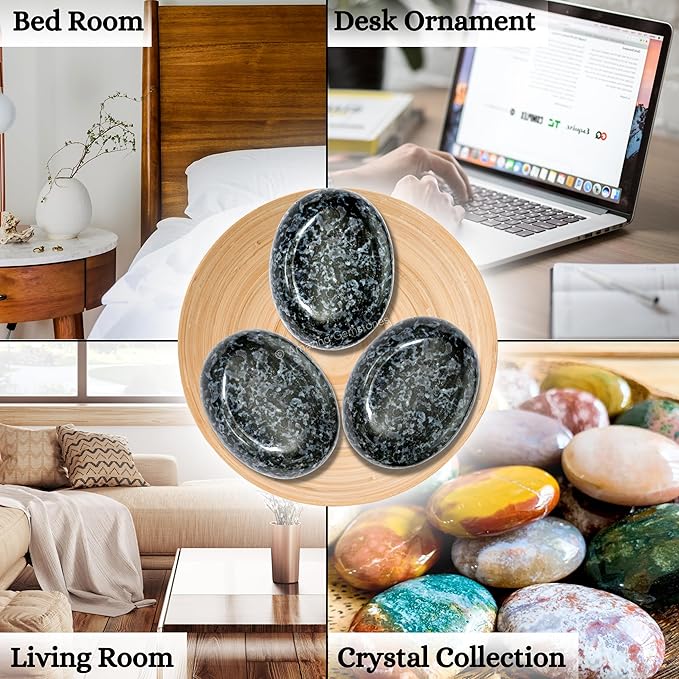 Amazing Gemstone Indigo Gabbro Jasper Palm Stone - Hot Massage Worry Stone for Natural Body Chakra Balancing, Reiki Healing and Crystal Grid