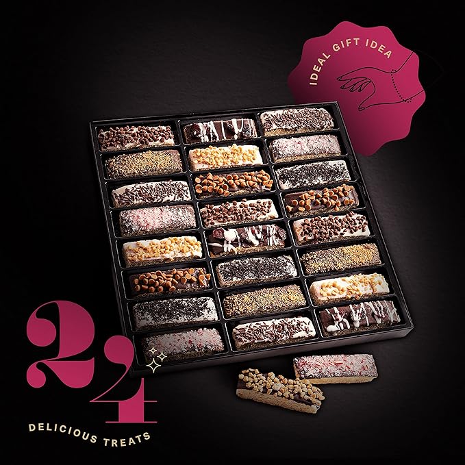 KREMERY Creamy Chocolate Cravings - Diwali Sweets Hamper Chocolate Covered Biscotti Cookies Gift Basket, in Elegant Gift Box (24 Biscotties, Assorted Sweet Toppings)