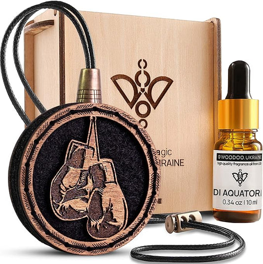 Wood Car Air Freshener — Handmade Car Air Freshener — Boxing Gloves Designed Fragrance Oil Diffuser in Wooden Gift Box — Aromatherapy Gift Set with diAquatoria Fragrance Oil - 10 ml