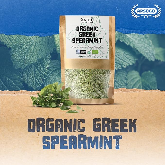 APSOGO Organic Spearmint - Premium Greek Herbal Tea & Culinary Mint - Naturally Sweet Aroma - 3.52 oz