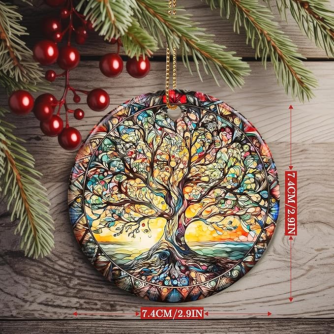 Colorful Ceramic Tree of Life Christmas Ornament, Tree of Life Ornaments for Christmas Tree, Christmas Holiday Decor, Tree of Life Gifts, Christmas Ornament Gift Ideas - Pattern C
