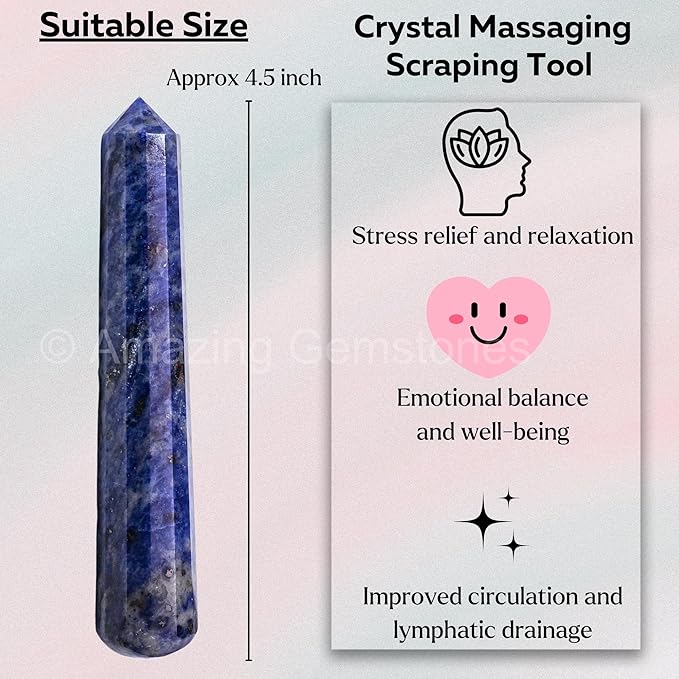 Amazing Gemstone Sodalite Crystal Wand Massage Stick - Pelvic Wand Gua Sha for Adults - Crystals and Healing Stones Massage Wands for Adults Gifts (Pointed)