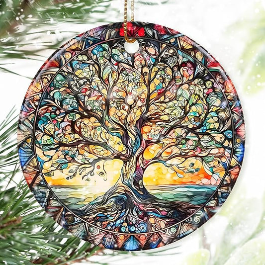 Colorful Ceramic Tree of Life Christmas Ornament, Tree of Life Ornaments for Christmas Tree, Christmas Holiday Decor, Tree of Life Gifts, Christmas Ornament Gift Ideas - Pattern C