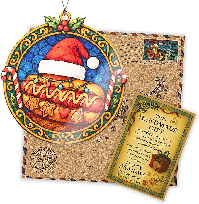 Christmas Hot Dog Ornament – Funnyny Food Gifts – Holiday Kitchen Decor – Santa Hotdog Ornament – Christmas Food Ornament – Christmas ornament 2025 – White elephant gifts - Xmas Tree Funny Decoration