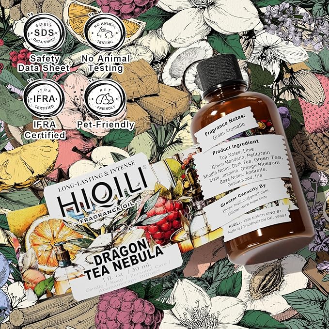 HIQILI Dragon Tea Nebula Fragrance Oil for Candle & Perfume Making, Hotel Scents for Essential Oil Diffuser, Room Spray, Thé Yulong - 1 Fl Oz