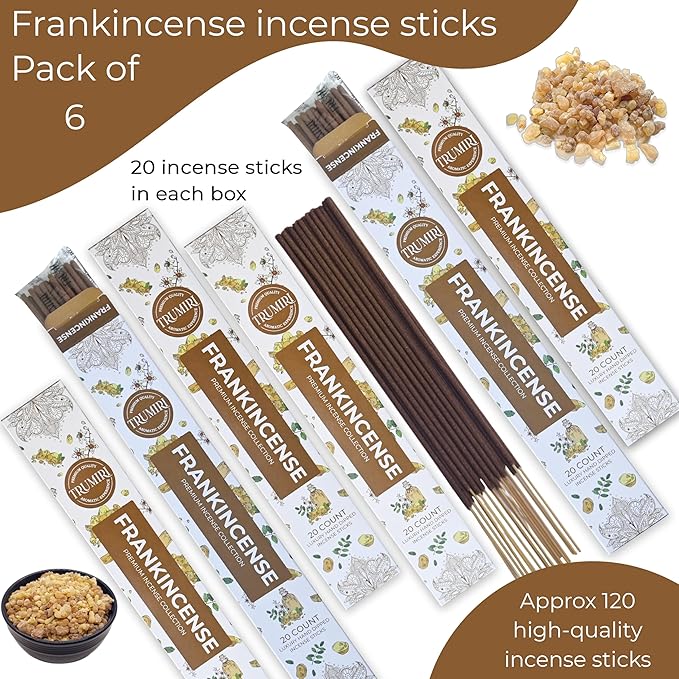 Frankincense Incense Sticks - Incienso de Iglesia - Total 120 Insence-Sticks - 6 Packs of 20 Insense - for Catholic Church Prayer - Inscents - Natural Non Toxic Ingredients - Incents - Incence